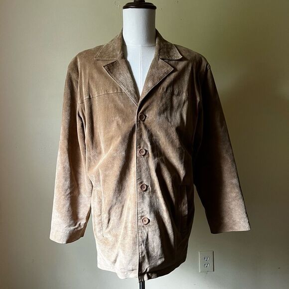 Vintage Michael Michelle Suede Jacket Tan Brown Leather Blazer Coat Men’s Large - Picture 1 of 11